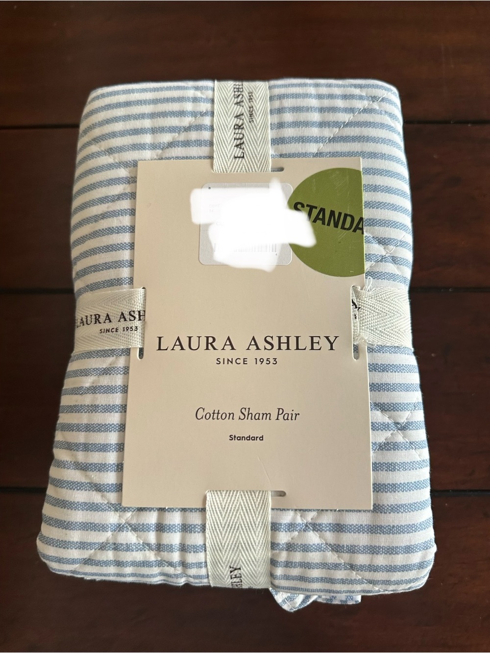 Laura Ashley Standard Pillow Cases blue white Oxford Stripe ruffle